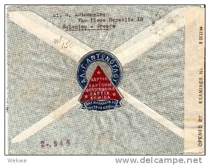 G45 037 /  GRIECHENLAND - Gemälde, Dorische Säule, Flagge 1945 Nach USA, Zensiert - Cartas & Documentos