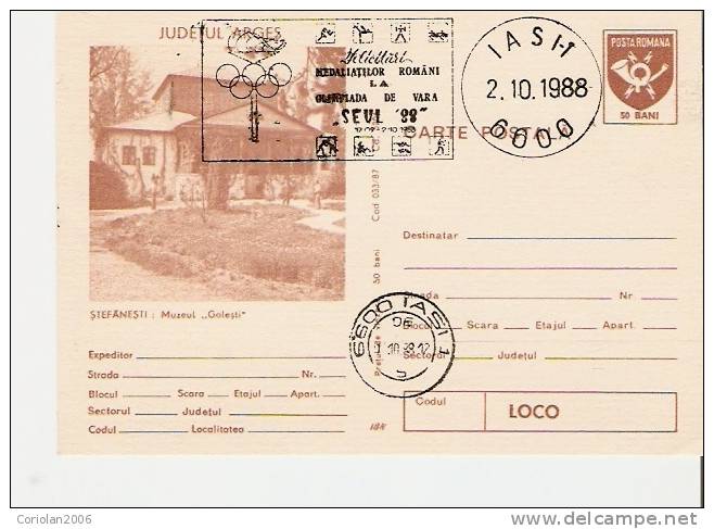 Romania / Postal Stationery With Special Cancellation - Ete 1988: Séoul