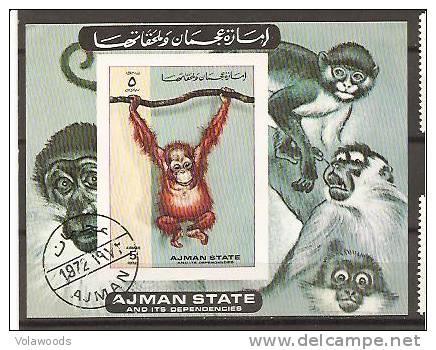 Ajman - Foglietto Non Dentellato Usato: Scimmie - Singes
