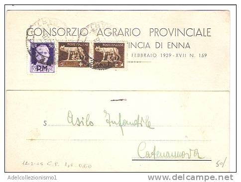 2813)cartollina Con 2x5c Imperiale +50c Imperiali P.M. Da Enna A Catenanuova Il 9-2-1945 - Marcophilie