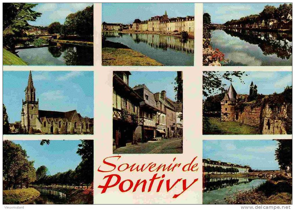 CPSM.  PONTIVY.LE BLAVET.NOTRE DAME DE LA JOIE RUE DU FIL. CHATEAU DES ROHAN. LE CANAL.LE BLAVET. - Pontivy