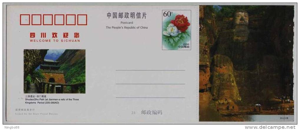 Leshan 71 Meters High Giant Stone-carved Buddha,CN 01 World Culture Heritage Mt.Emei Landscape Advert Pre-stamped Card - Budismo