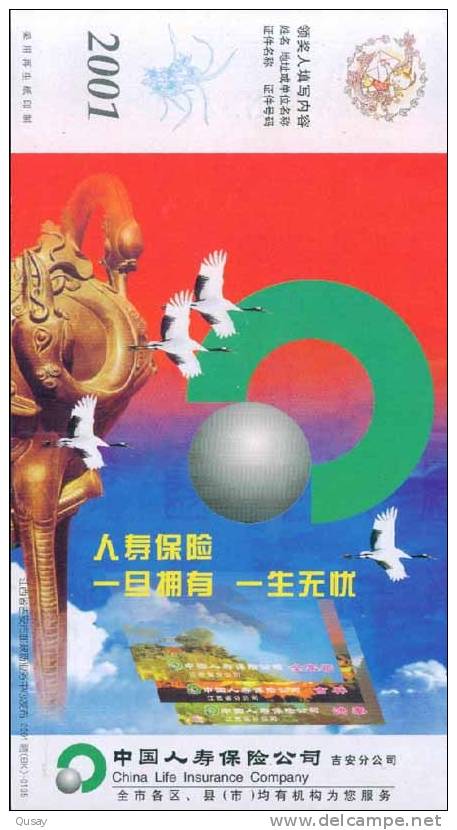 Crane  Bird , China Life Insurance Co. Ad  ,  Pre-stamped Card , Postal Stationery - Grues Et Gruiformes