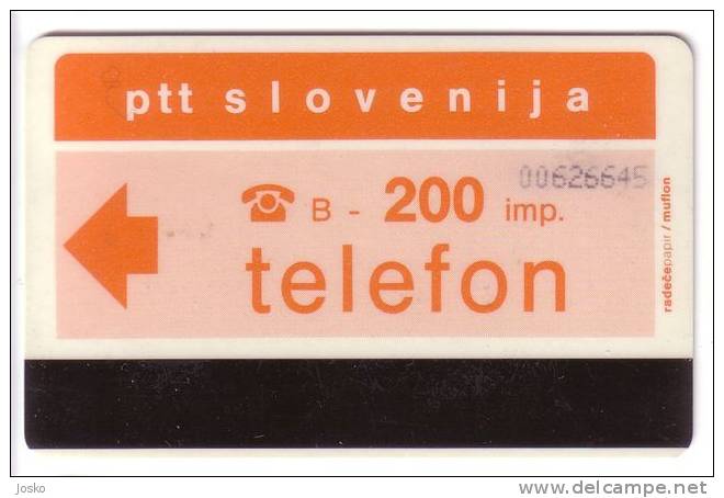 PTT SLOVENIJA  ( Slovenia Very Old Magnetic Card - 200. Units ) * PBS - Slovenia Post Bank - Banque - Banco - Banca Banc - Eslovenia