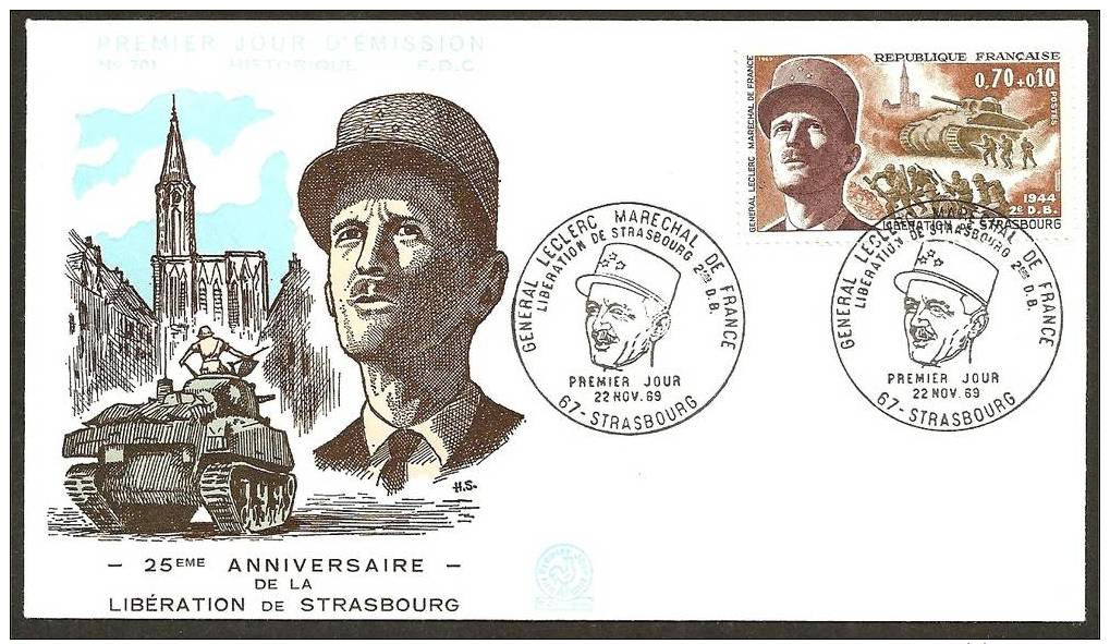 *FDC 22.11.1969.STRASBOURG 67 , 25éme Anniversaire De La Libération De Strasbourg N° 701 - 1960-1969