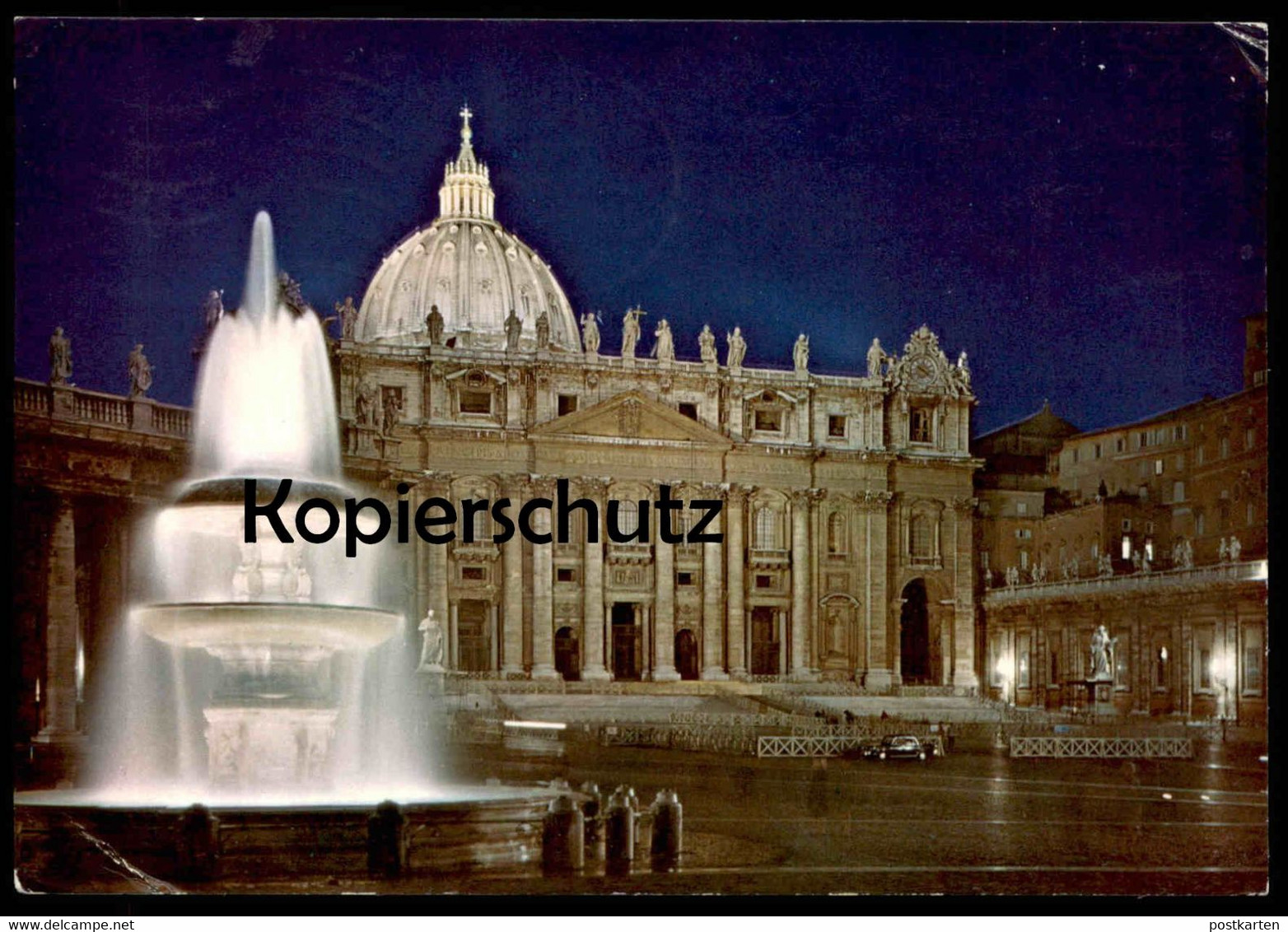 ÄLTERE POSTKARTE CITTA' DEL VATICANO BASILICA DI S. PIETRO E LA FONTANA DEL BERNINI Nacht Night Fountain Vatikan Vatican - Vatican