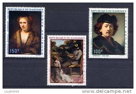 DAHOMEY 1970, TABLEAUX DE MAITRES Dont 2 REMBRANDT, 3 Valeurs, Poste Aérienne, NEUFS / MINT. R062 - Rembrandt