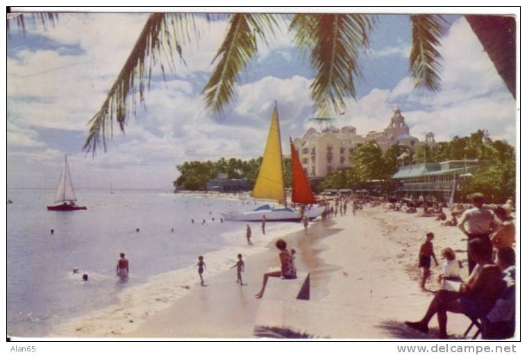 Waikiki Beach C1950 Royal Hawaiian Hotel, Postally Used Hawaii Vintage Postcard, Scott #808, Postmark - Honolulu