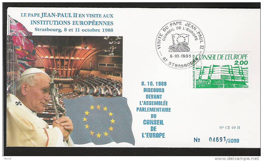 Visite De Jean-Paul II Au Conseil De L´Europe - Octobre 1988 - Tirage : 5000 - Storia Postale