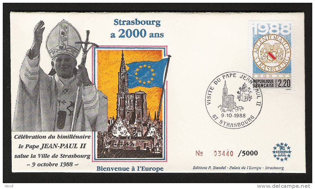 Visite De Jean-Paul II  à Strasbourg Et Au Conseil De L´Europe - Octobre 1988 - Tirage : 5000 - Covers & Documents