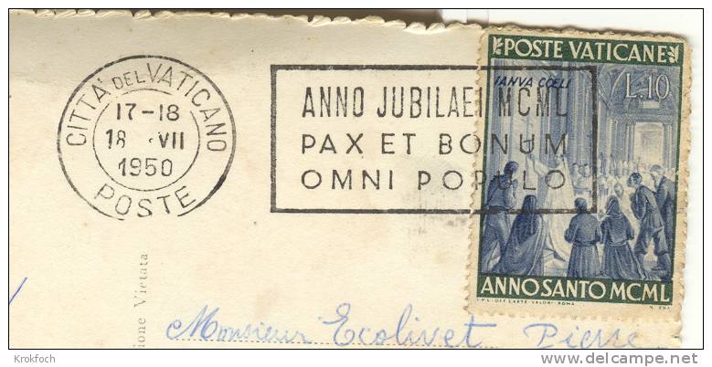 Vatican - Flamme 1950 Anno Jubilaei - Année Sainte Sur Carte Postale - Máquinas Franqueo (EMA)