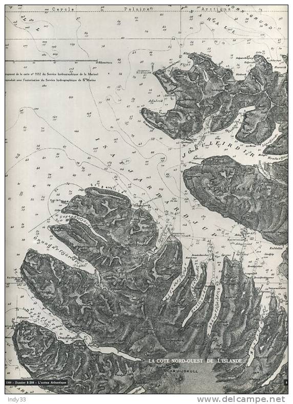 - REPRO D´UNE CARTE ANCIENNE DE LA CÔTE NORD-OUEST DE L´ISLANDE . CARTE  EDITEE EN 1960 - Cartes Marines