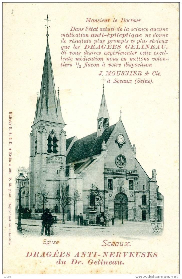 CPA - Sceaux (92) - Eglise - Publicité Dragées Docteur Gelineau - Sceaux