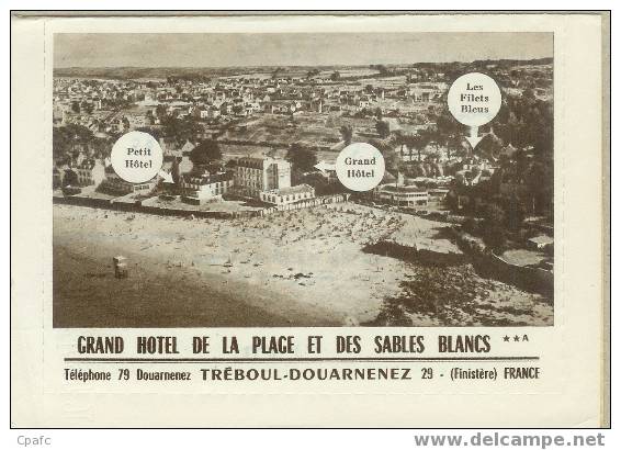 TREBOUL-DOUANENEZ / Hotel Des Sables Blancs : Dos Et Face Publicitaire - Tréboul