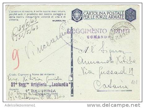 2844)cartollina Postale Per Le Forze Armate In Franchigia Per Catania Il 21-5-1943 - Marcophilia