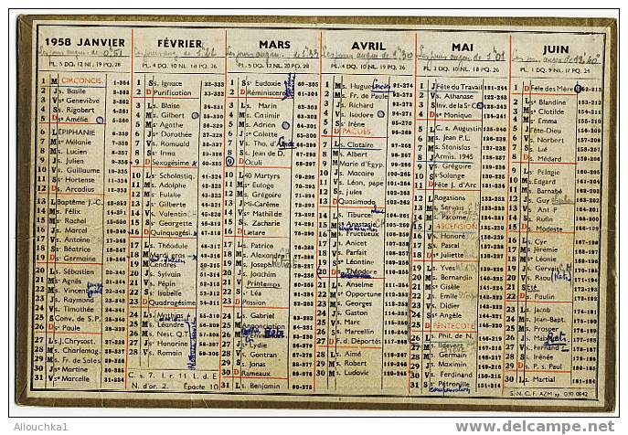 1 (un)  CALENDRIER FORMAT MOYEN DE 1958 "A SERVI "    "RARE & "ASSEZ DIFFICILE A TROUVER" - Big : 1941-60