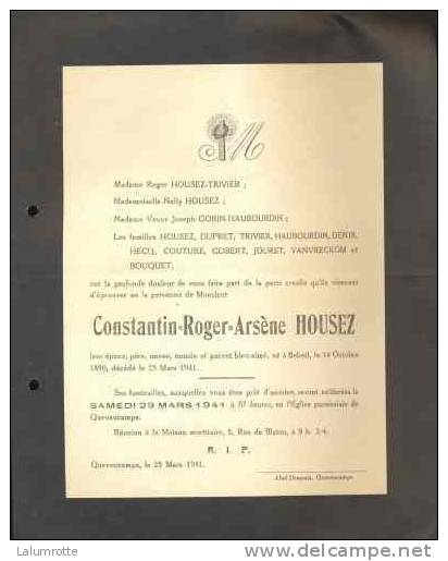 FPD. A5. Décès De Constantin Roger Arsène HOUSEZ 1890-1941 - Andere & Zonder Classificatie