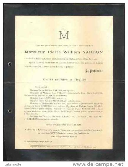 FPD.  4. Décès De Pierre William NARDON 1881-1938. Paris. Cimetière D'IVRY - Andere & Zonder Classificatie