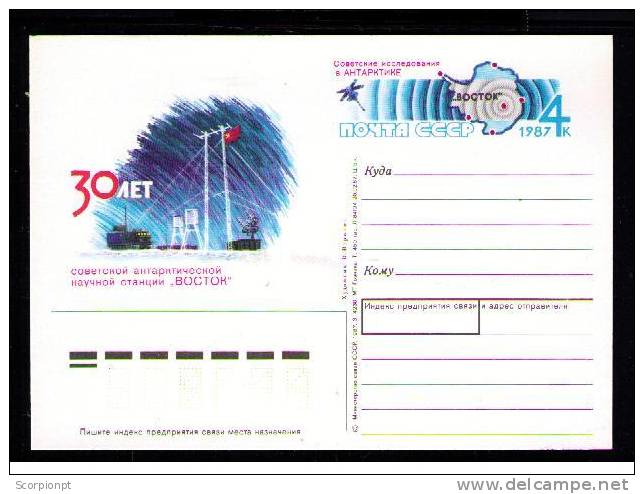 VOSTOK Scientific Station In Antartic With Soviet Development On 30 Years - On 1987 Russian  Postal Stationery ...sp517 - Climate & Meteorology