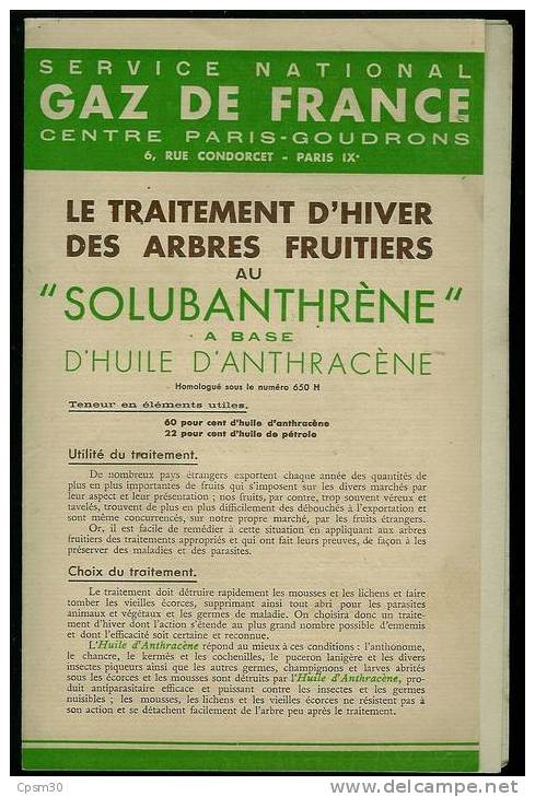 Publicité Traitement D´hiver Des Arbres Fruitiers Au Solubanthrène édité Par Gaz De France, Deux Feuillets - Publicités