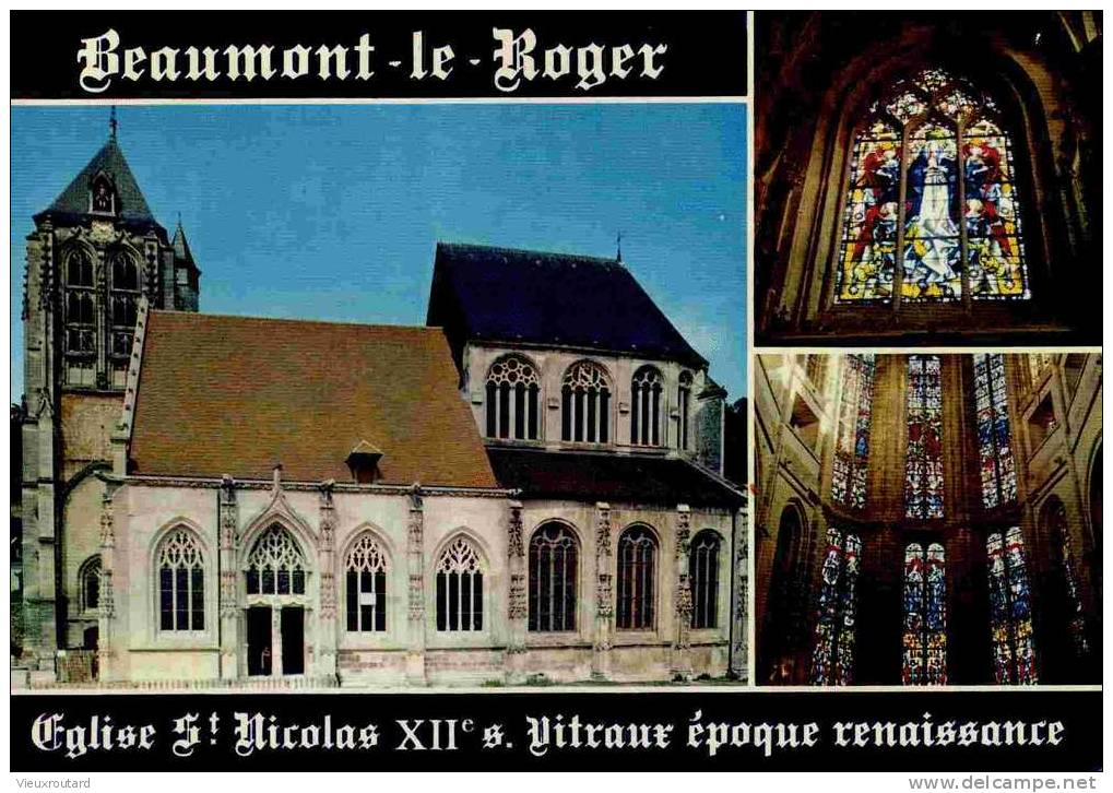 CPSM. BEAUMONT LE POGER.EGLISE ST NICOLAS 12 EME. VITRAUX EPOQUE RENAISSANCE. - Beaumont-le-Roger