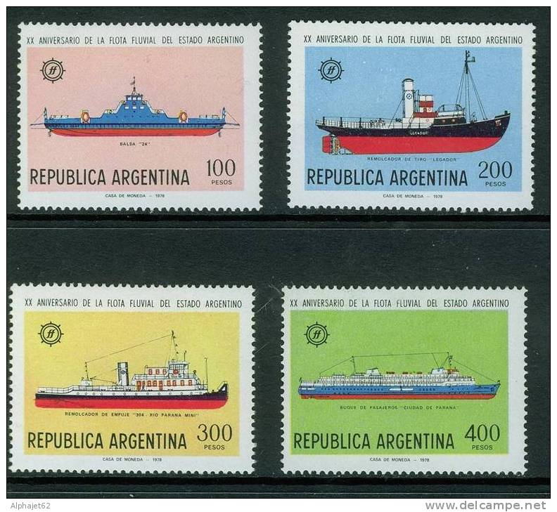Bateaux, Navires, Marine - Flotte Fluviale - ARGENTINE - 20° Anniversaire - N° 1152 à 1155 ** - 1978 - Ungebraucht