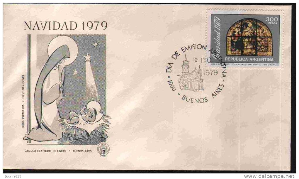 Fdc Argentine 1979 Verres & Vitraux Noël Vitrail Cathédrale De Salta - Glas & Fenster