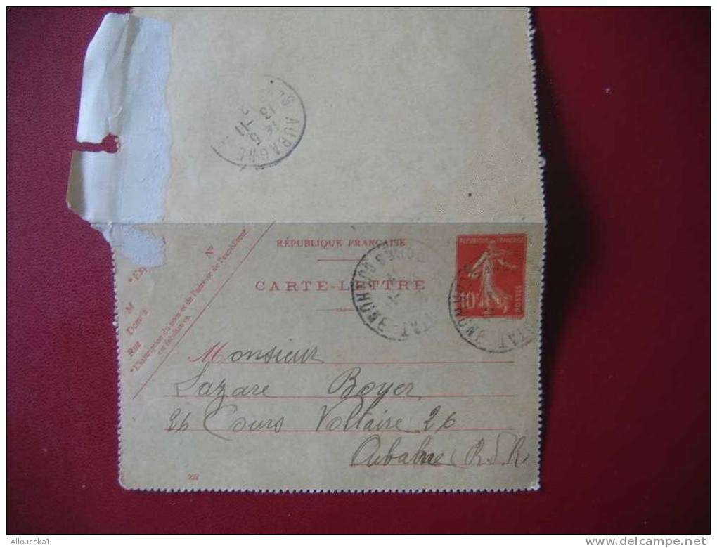 MARCOPHILIE LETTRE CARTE LETTRE ENTIER POSTAUX / DE LA CIOTAT POUR AUBAGNE LE 12/11/1917 - Cartes-lettres