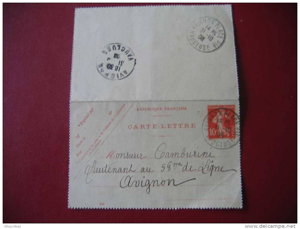 MARCOPHILIE LETTRE CARTE LETTRE ENTIER POSTAUX / DE AVIGNON  POUR AVIGNON LE 31/10/1908 - Kaartbrieven