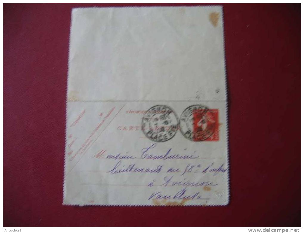 MARCOPHILIE LETTRE CARTE LETTRE ENTIER POSTAUX / DE AVIGNON  POUR AVIGNON LE 7/10/1908 - Letter Cards