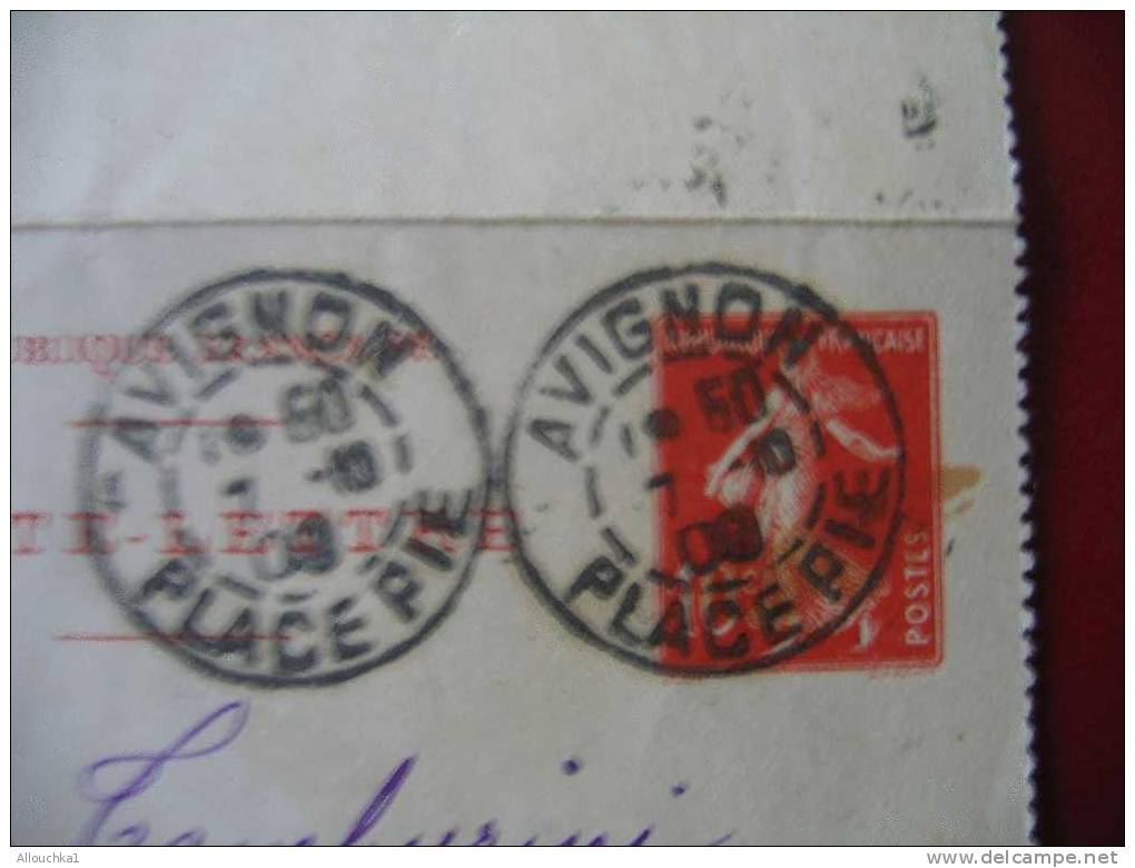 MARCOPHILIE LETTRE CARTE LETTRE ENTIER POSTAUX / DE AVIGNON  POUR AVIGNON LE 7/10/1908 - Letter Cards
