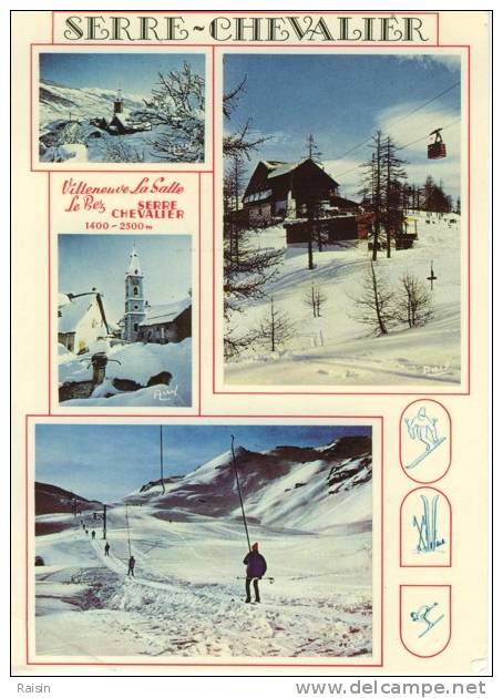 05  Serre-Chevalier Villeneuve La Salle Le Bez Eglise Fontaine Télésièges  Téléphérique Carte Circulé 1980 TBE - Serre Chevalier