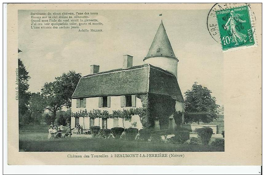 58 Beaumont La Ferrière. Château Des Tourelles. 1923. Animée. - Autres & Non Classés