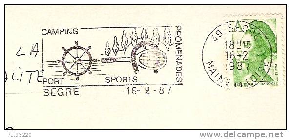 SPORTS/TENNIS/FRANCE/FLAMME : SEGRE  -49- Sur CPM ENTIERE 1987/ TIMBRE  "A"  VERT (2423) - Tennis