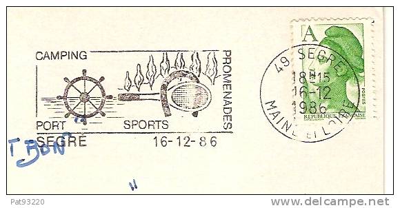 SPORTS/TENNIS/FRANCE/FLAM ME  : SEGRE  -49- Sur CPM ENTIERE 1986/ TIMBRE  "A"  VERT (2423) - Tennis