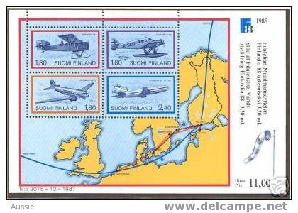 Finlande Finland 1988 Yvertn° Bloc 4 *** MNH  Cote 16,50 Euro Avions Vliegtuigen - Hojas Bloque