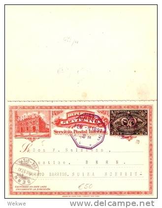 GU040 GUATEMALA -   Ganzsache, / Ascher 10 (Doppelkarte) Ausstellung 1897(Bahn/Segelschiff) - Guatemala