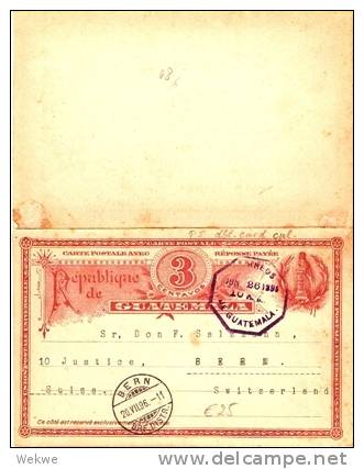 GU052 /  GUATEMALA - Doppelkarte P 5 Mit Vogel 1896 In Die Schweiz (bird Pajaro) - Guatemala