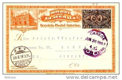 GU058 / GUATEMALA -  Inland-GA P 8,ohne Zusatz, Nach Deutschland. Expo 1897 - Guatemala