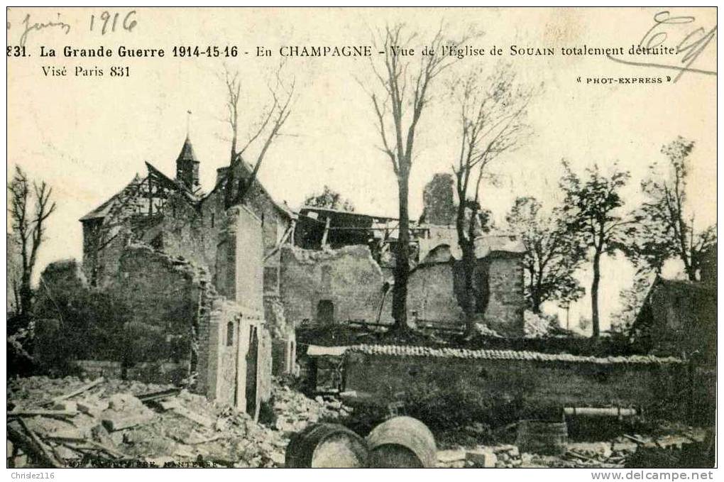 51 SOUAIN Vue De L'église  1916 - Souain-Perthes-lès-Hurlus