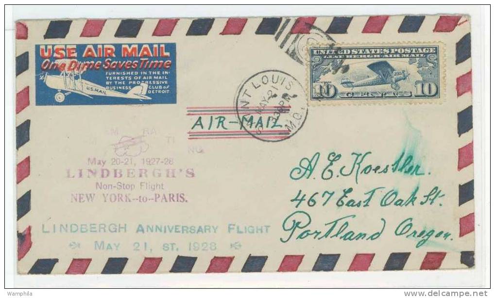1927 - 28 Lindbergh's Flight New York To Paris On Cover - 1c. 1918-1940 Briefe U. Dokumente