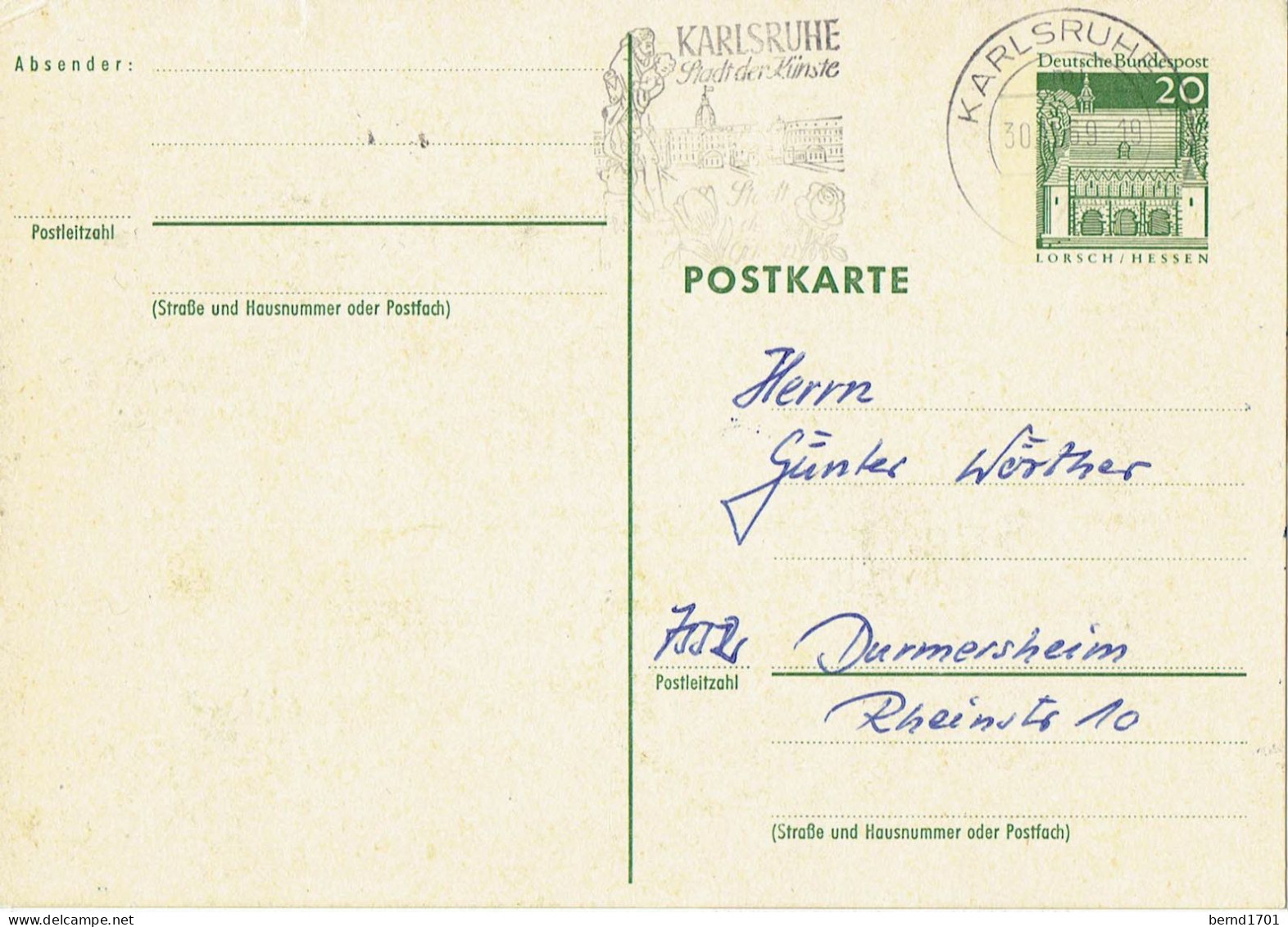 Germany - Ganzsache Postkarte Echt Gelaufen / Postcard Used (X959) - Cartes Postales - Oblitérées