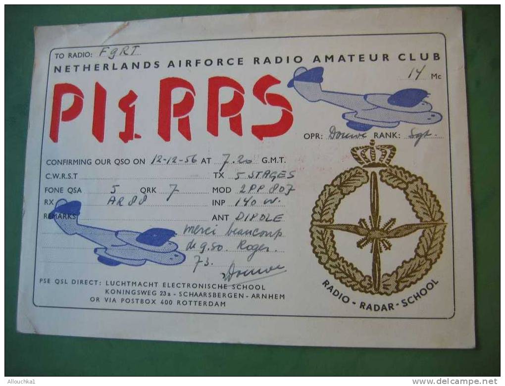 CARTES QSL NEDERLANDS  AIRFORCE RADIO AMATEUR CLUB  PI1RRS ROTTERDAM - CB