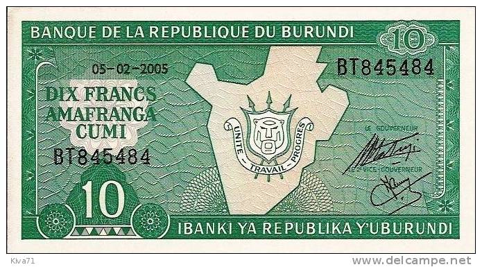 10 Francs  "Burundi"  5 Février 2005 UNC    Ble 10 - Burundi