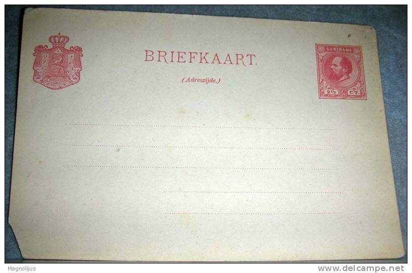 Suriname,Stationery,Briefkaart,For Abroad,Red,vintage Postcard,CORNER MISSING - Surinam ... - 1975
