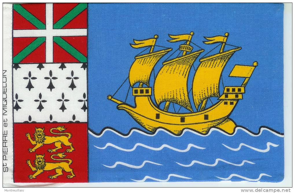 Petit Drapeau Ou Fanion De SAINT PIERRE ET MIQUELON, Format 19 X12, Tissu, Recto Verso - Obj. 'Herinnering Van'