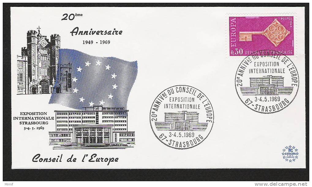 France - YT Europa 1556 Sur Env. "20e Anniv. Du Conseil De L' Europe" - 3-4.5.1969 - 1968