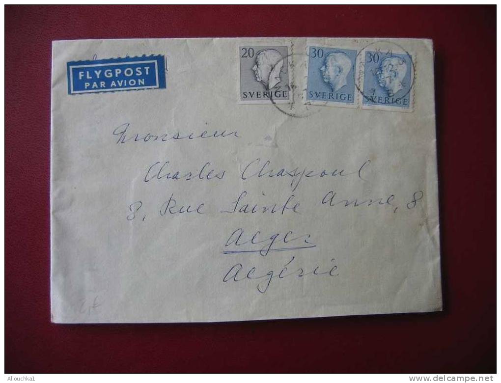 MARCOPHILIE LETTRE FLYGPOST DE SUEDE/ SVERIGE POUR ALGER ALGERIE EX COLONIE FRANCAISE 1957 - Cartas & Documentos