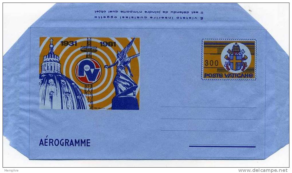 1981 Aérogramme  300 L. Neuf Non Circulé Mi Nr LF 19  50 è Anniv. Radio-Vatican - Enteros Postales