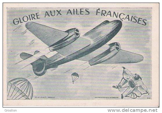 CP GLOIRE AUX AILES FRANCAISES (DESSIN) - Parachutting